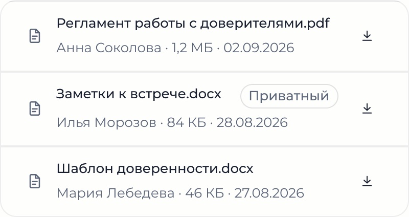Файлы дела с пометкой «Приватный»: доступ к документам определяют права сотрудника